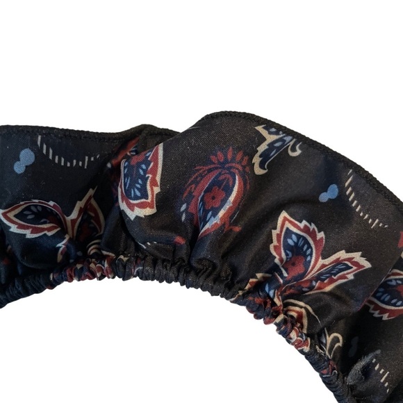 ANTHROPOLOGIE Eugenia Double Ruffled Silky FLORAL HEADBAND Black Blue Skinny - Picture 2 of 5